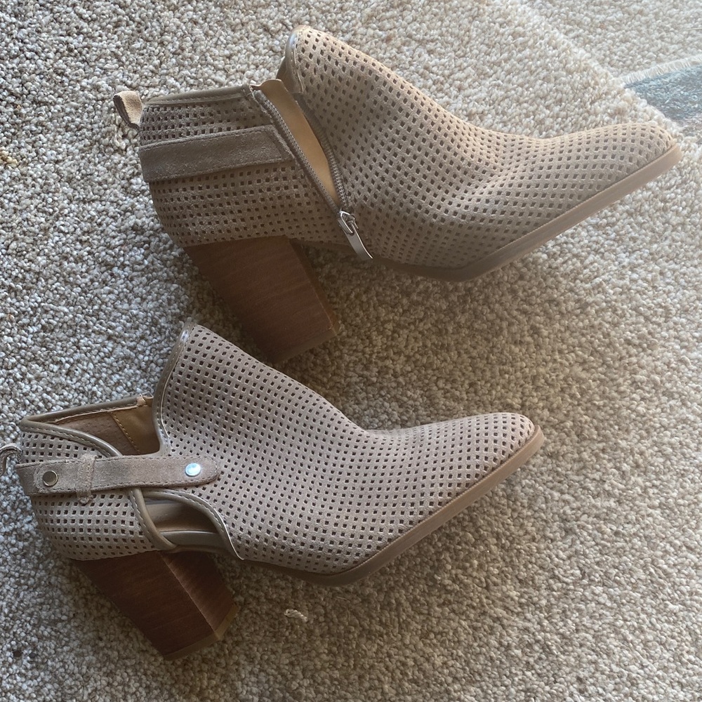 Franco Sarto Taupe Perforated Ankle Booties
